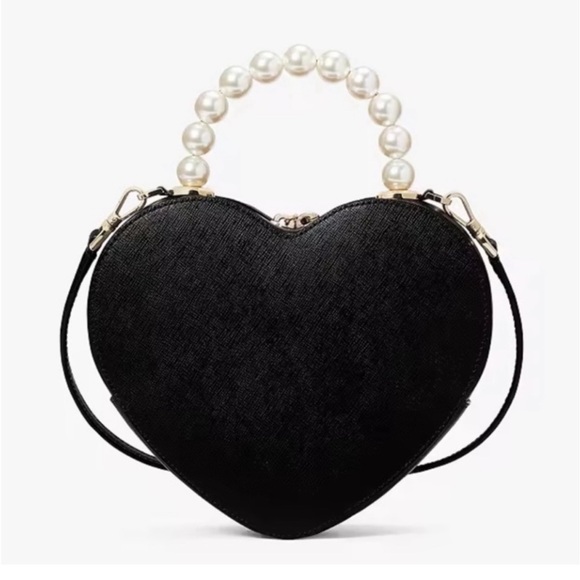 Kate Spade Love Shack Heart Pearl Handle Crossbody Black - Picture 2 of 14